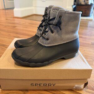 Sperry Womens Saltwater Duck Boots Black/Grey Size 8.5M Waterproof Casual Rain S